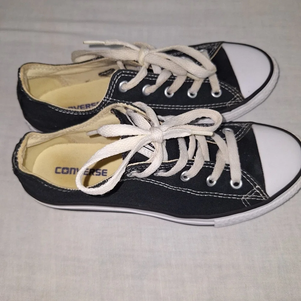 Black Canvas Low Top Converse‎ All Star Shoes Boy Girl Youth Chuck Taylor US 2.5